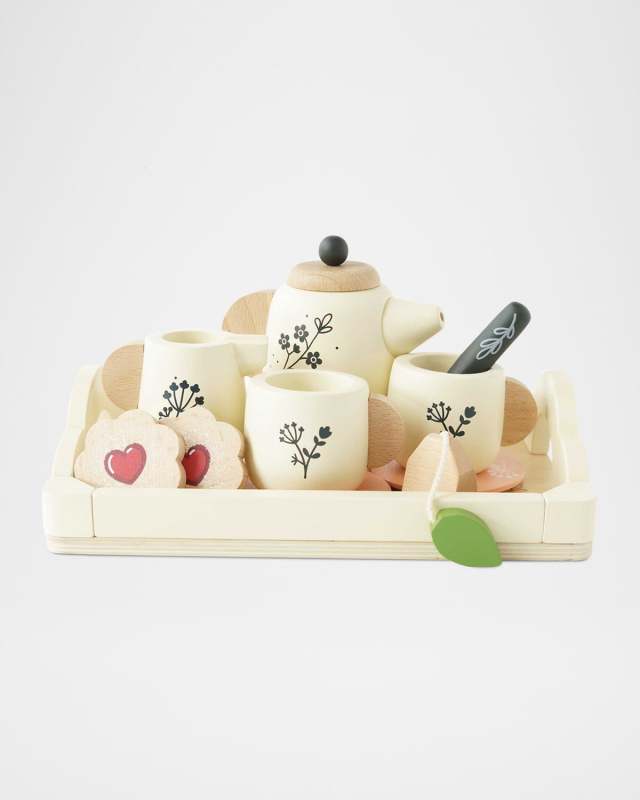 12-Piece Wooden Tea Set & Tray
